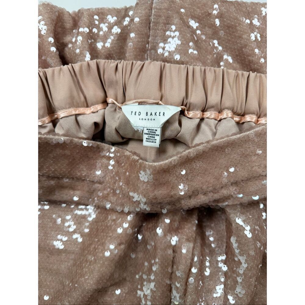 Ted Baker Milleit Matte Sequin Wide Leg Sequin High Rise Pant Light Pink Size 10 - Picture 4 of 12